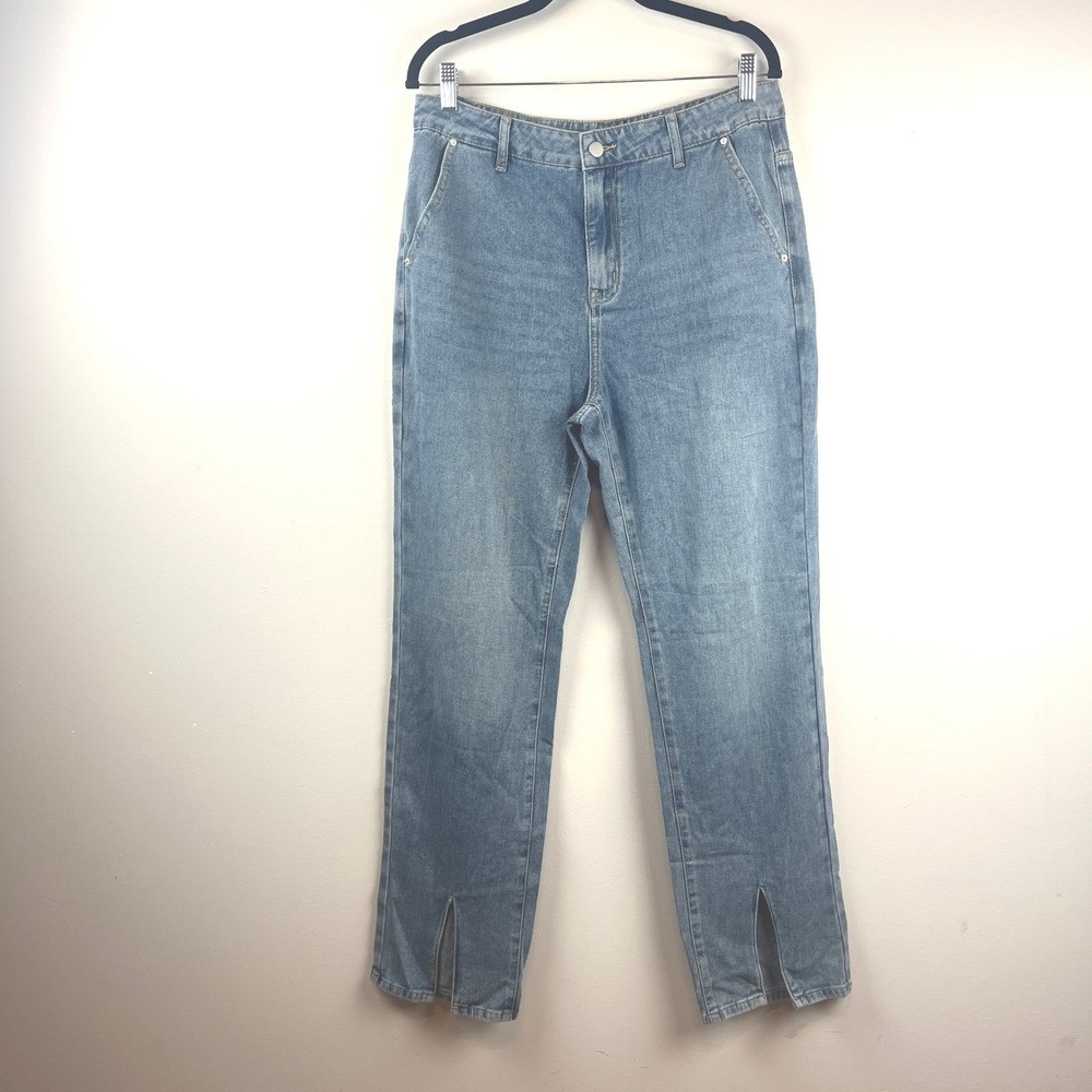 NWT Commense Blue High Waist Front Slit Straight Leg Jeans Large - Picture 3 of 7